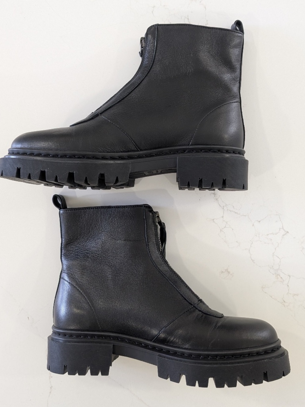 STAUD Miles Zip Ankle Combat Boots Womens 37 7 Black Leather Front Zip